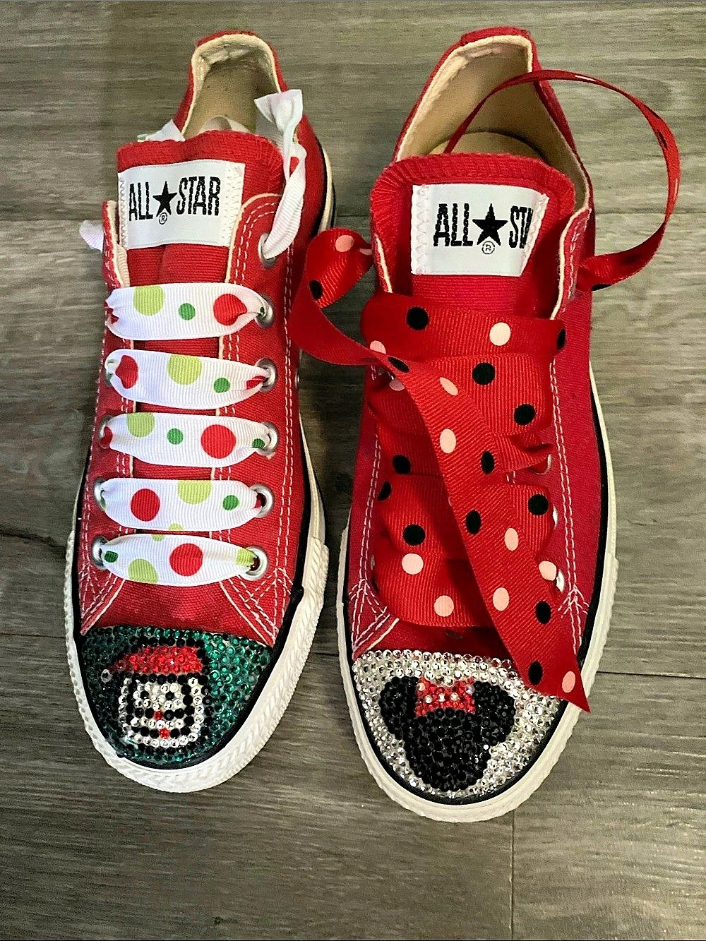 Converse Chuck Taylor All Star Low Top Red & Custom Minnie Santa Bling Sneakers